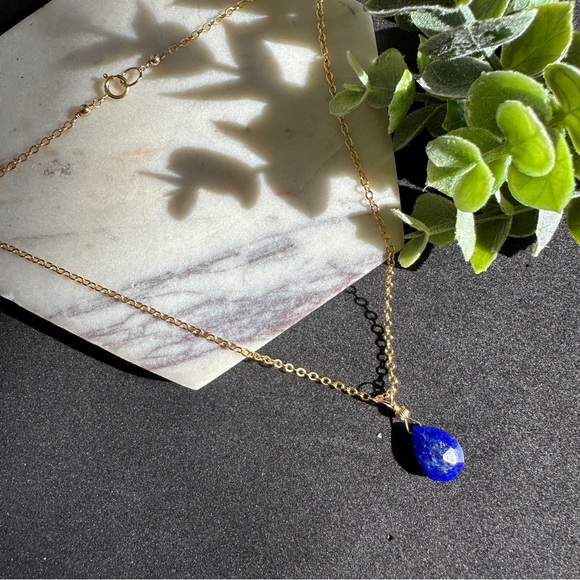 Lapis Lazuli Necklace Earrings Set 14k Gold Filled - Picture 4 of 12